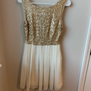 B. Darlin - Gold Sequined/Cream Chiffon dress - Size 7/8 - EUC